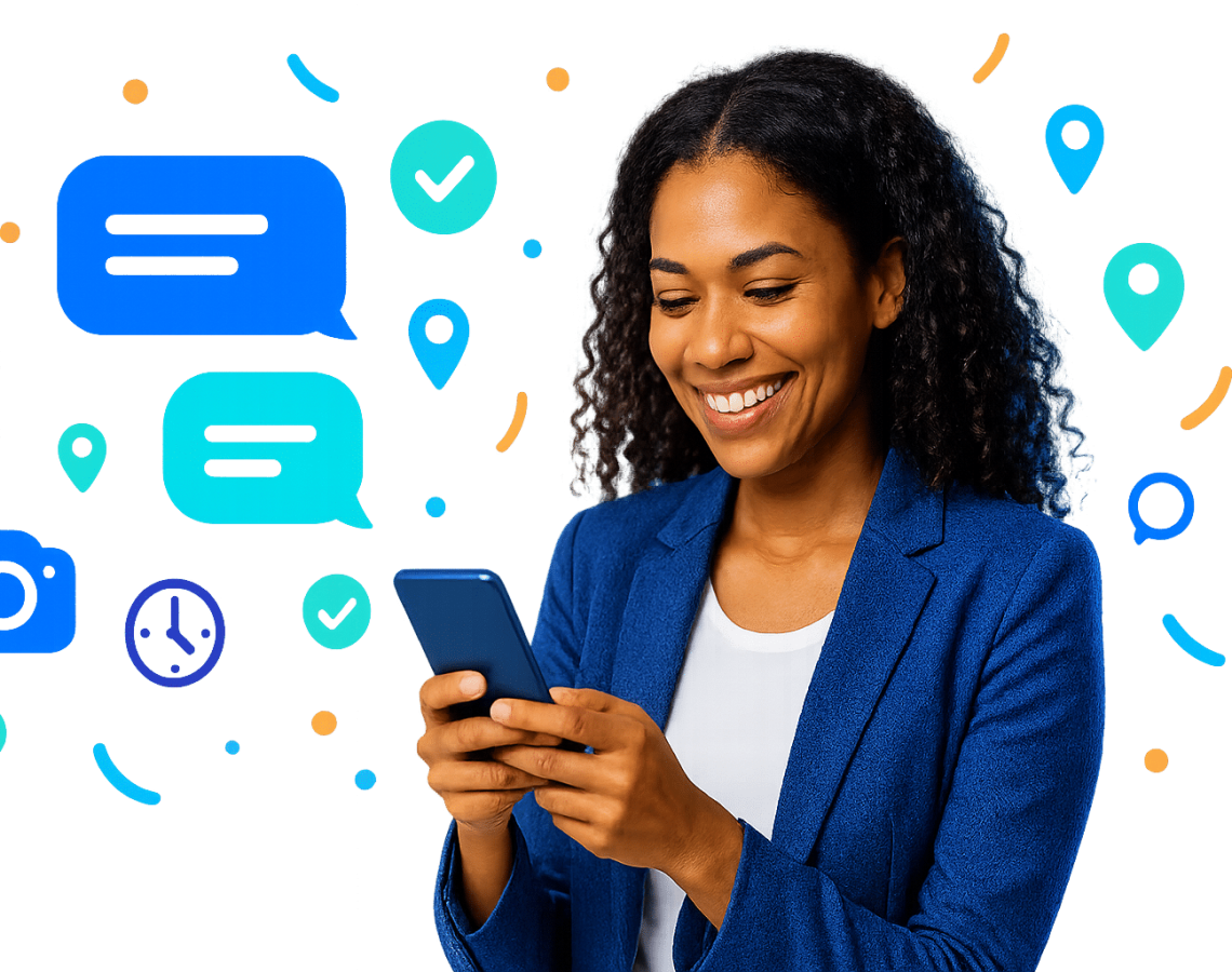 Darwin AI SMS chatbot replying to a customer by text, collecting details and sending a booking confirmation.